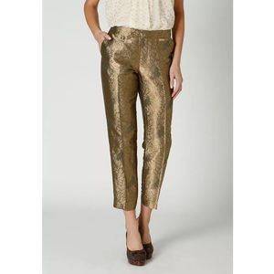 Anthro Elevenses Gilded Jacquard Crop Pants 6 Gold